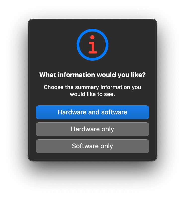 Dialog asking for type of information