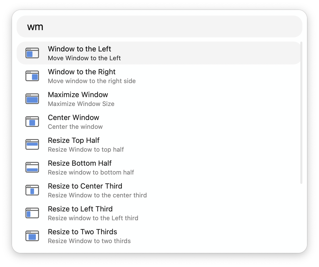 Keyword to show size options