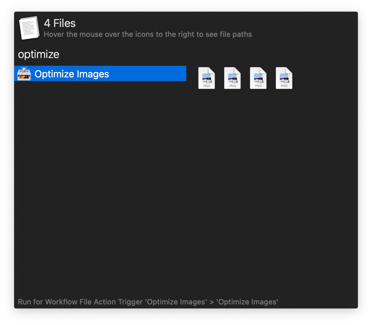 Universal Action showing four files
