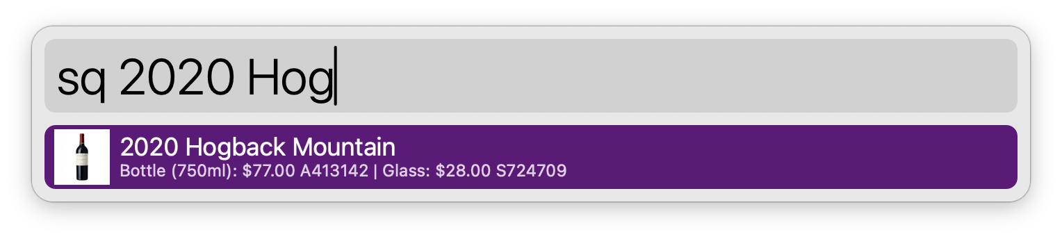 Screenshot of a square item search in Alfred