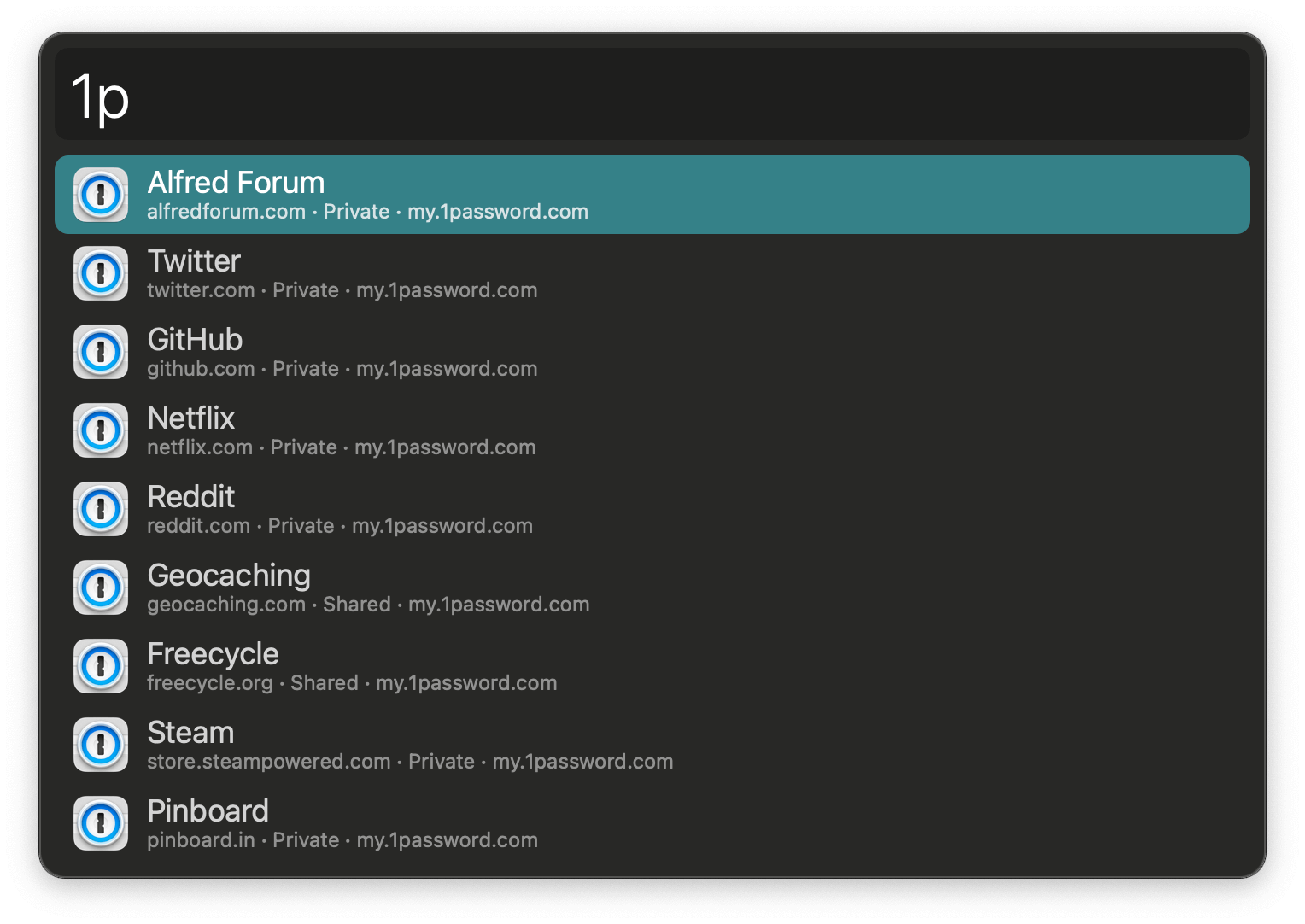 Alfred search for 1p