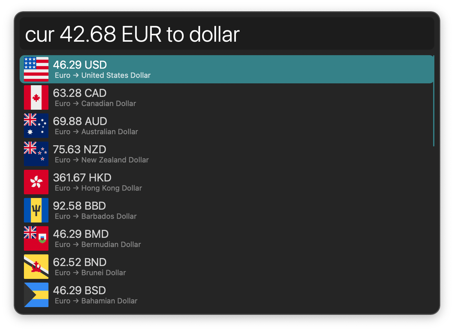 Filtering for ending currency