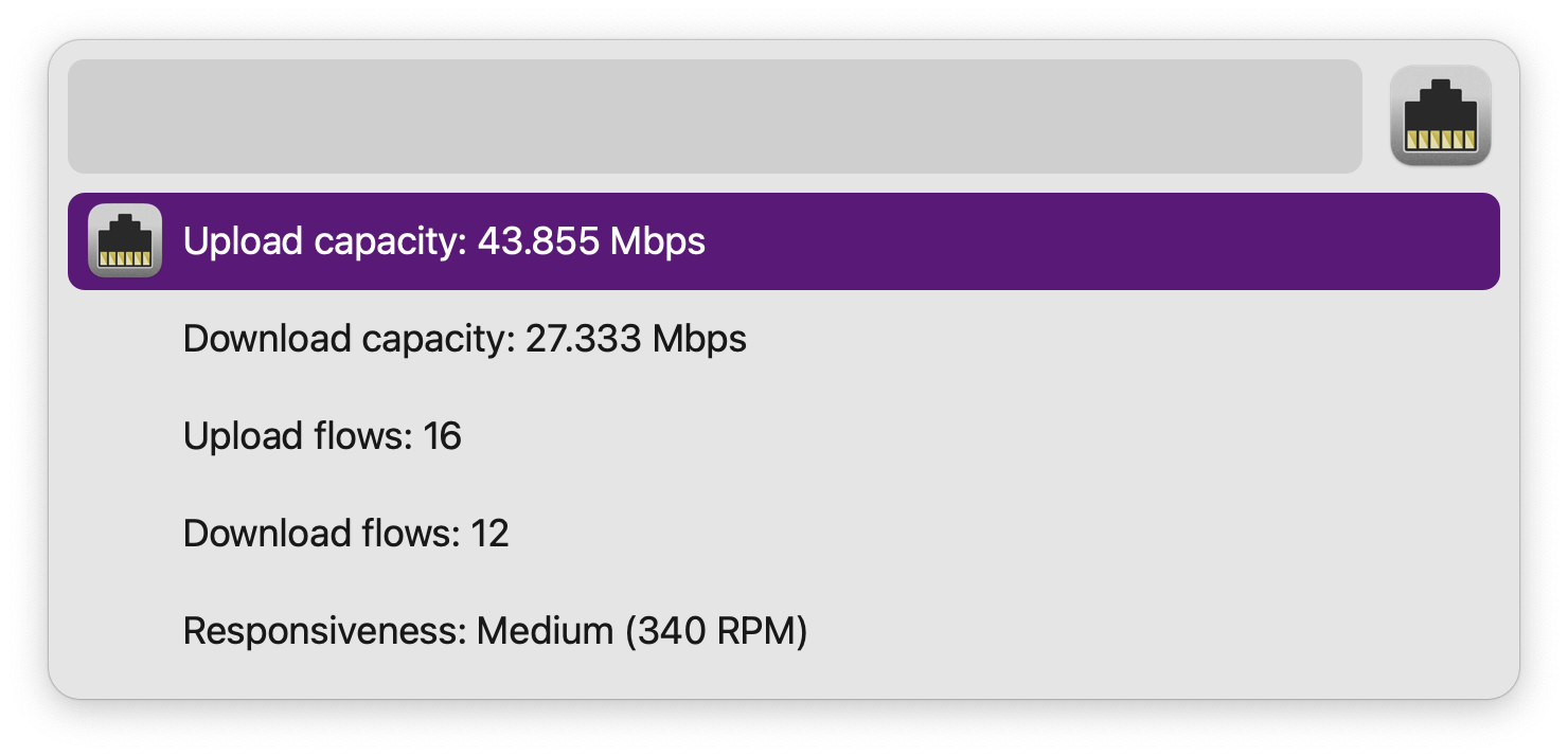 Internet connection results