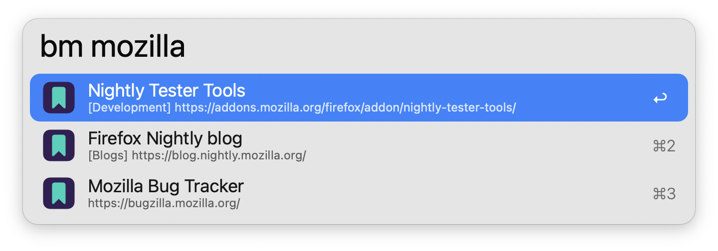 Searching for Firefox bookmarks using Nightly