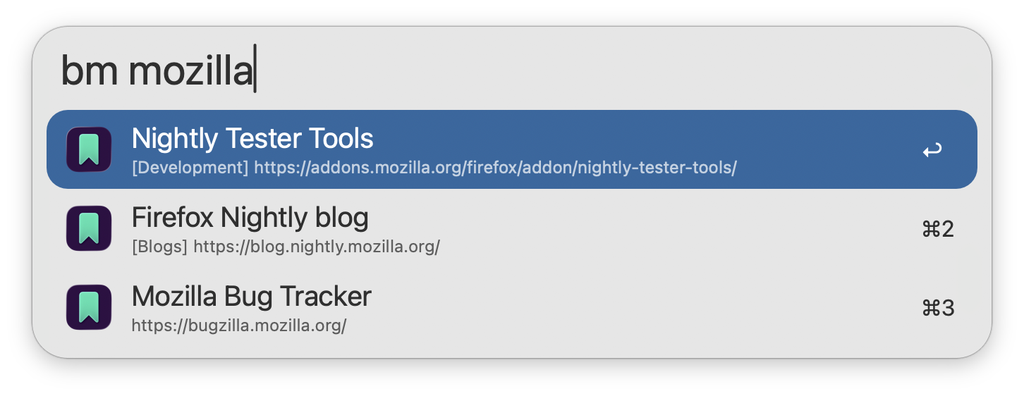 Searching for Firefox bookmarks using Nightly