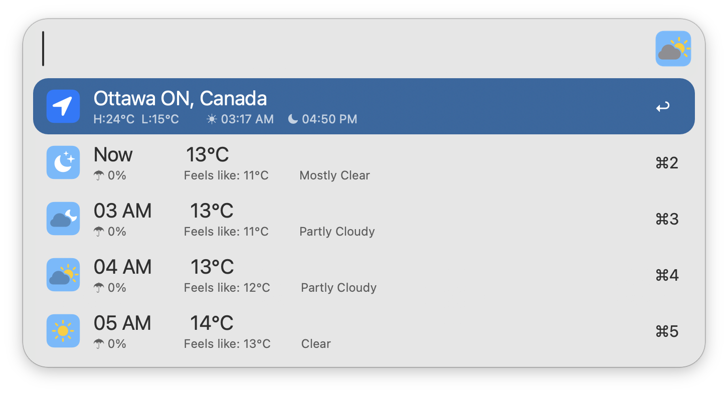Viewing Hourly Forecast