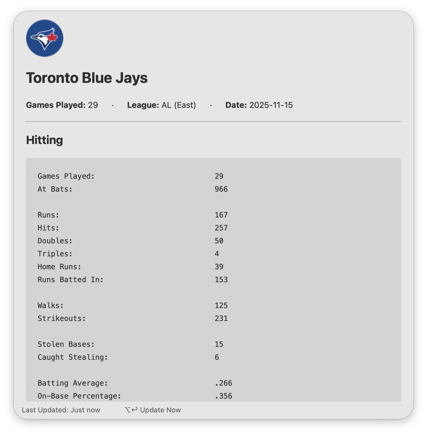 Viewing team stats in the Text View