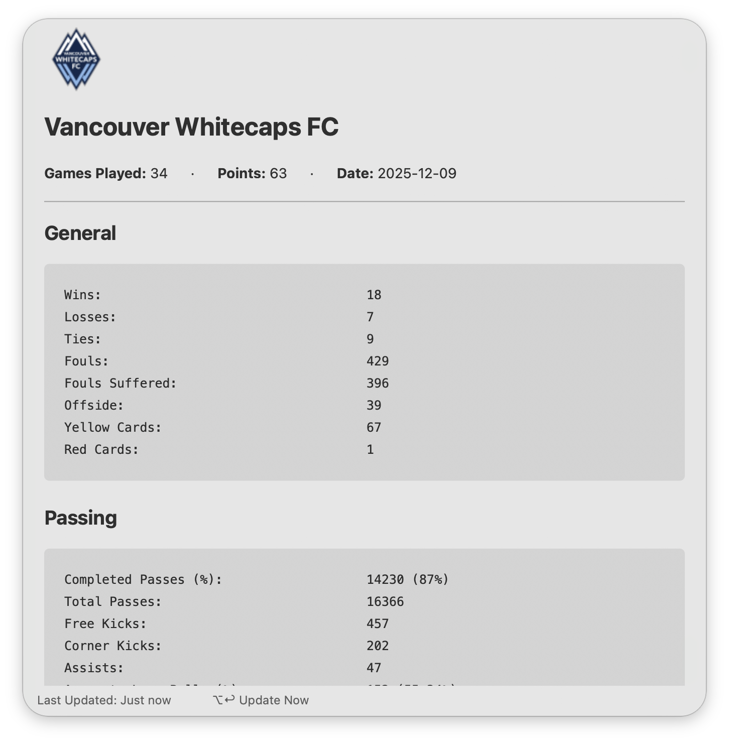 Viewing team stats in the Text View