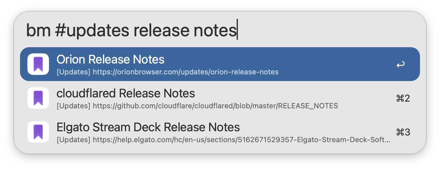 Narrowing search for Orion bookmarks