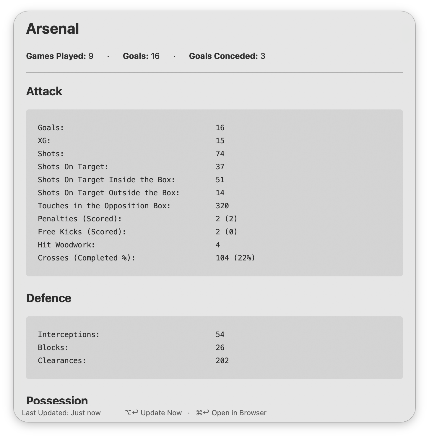 Viewing team stats in the Text View