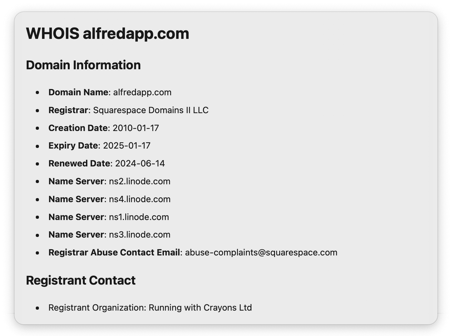 Querying alfredapp.com with summary