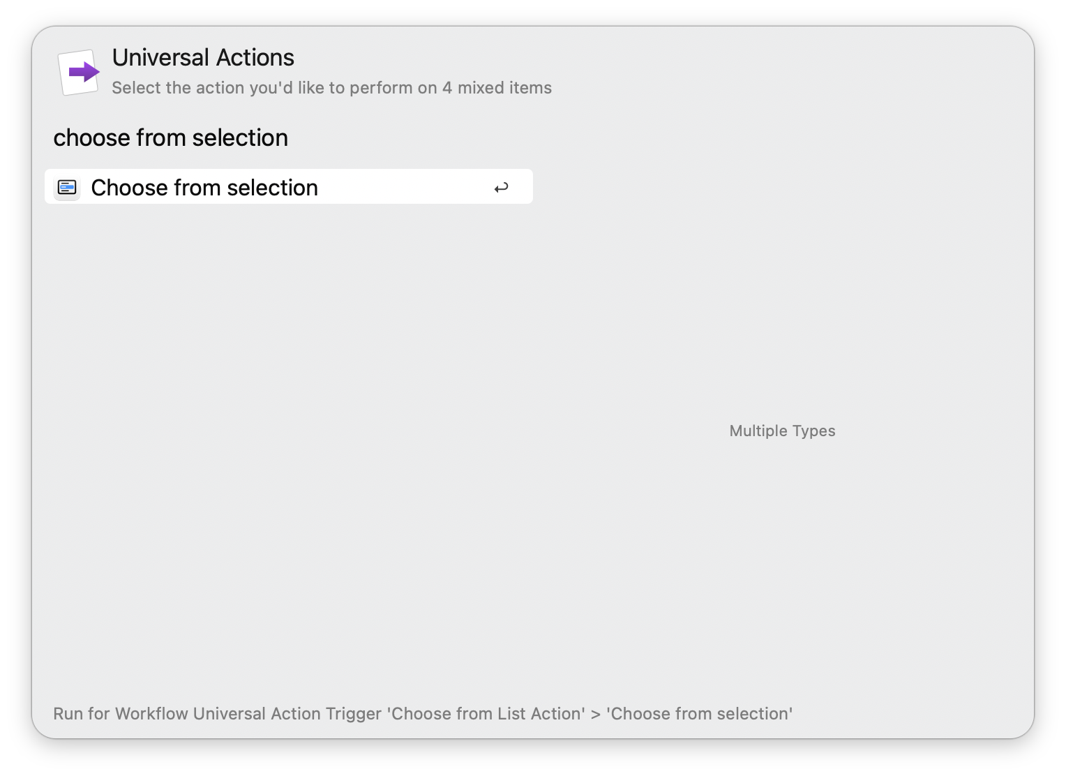 Showing this Universal Action in the panel