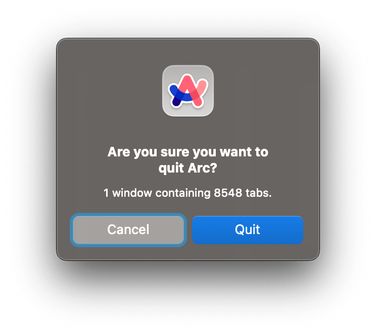 Dialog for confirming closing Arc