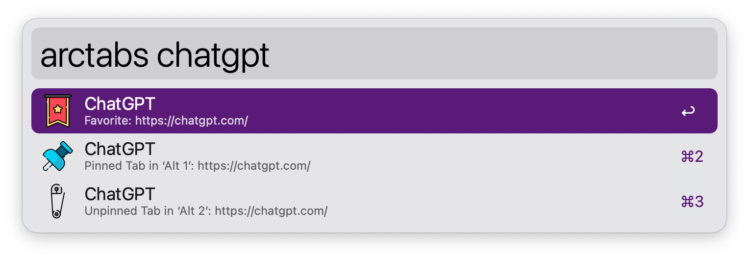 Searching Arc browser tabs