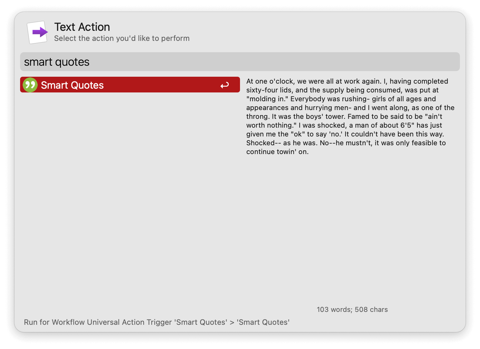 Convert to smart quotes with Universal Action