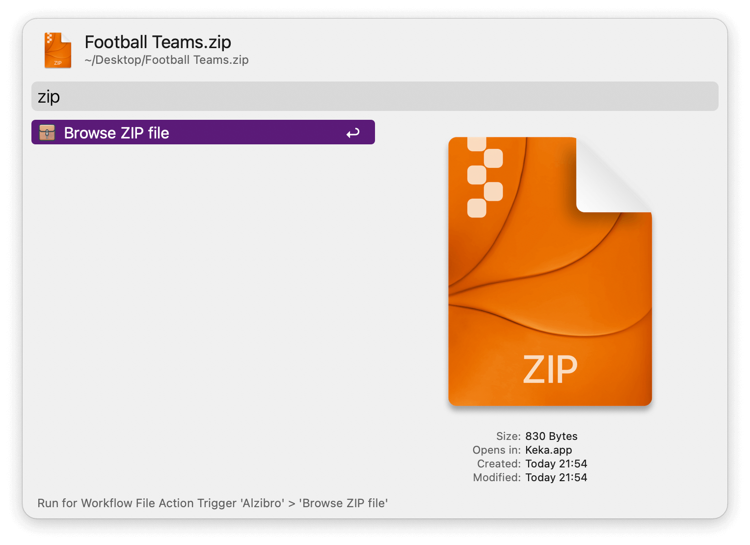 Universal Action to browse zip