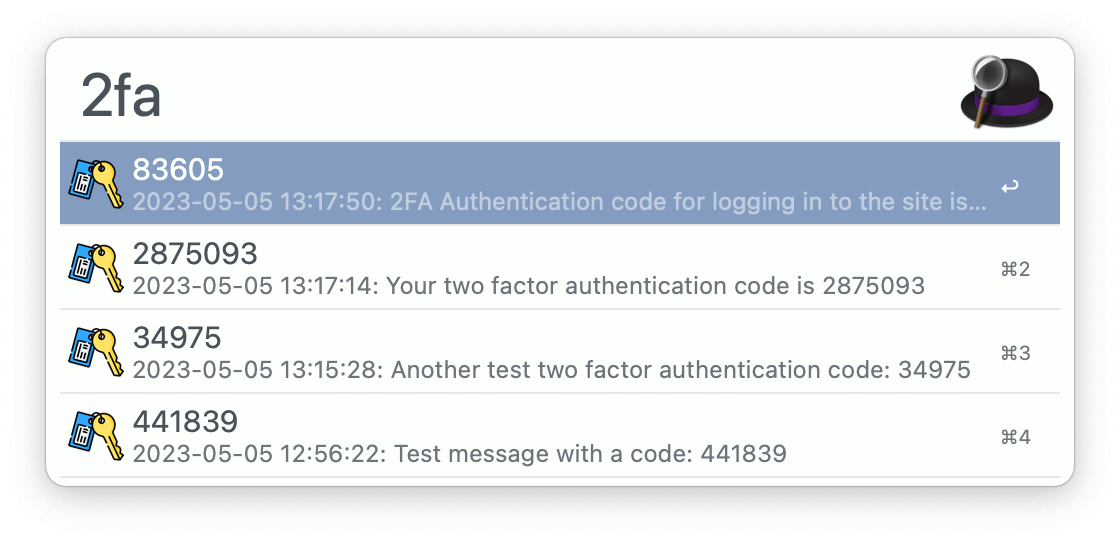 Showing recent 2fa code