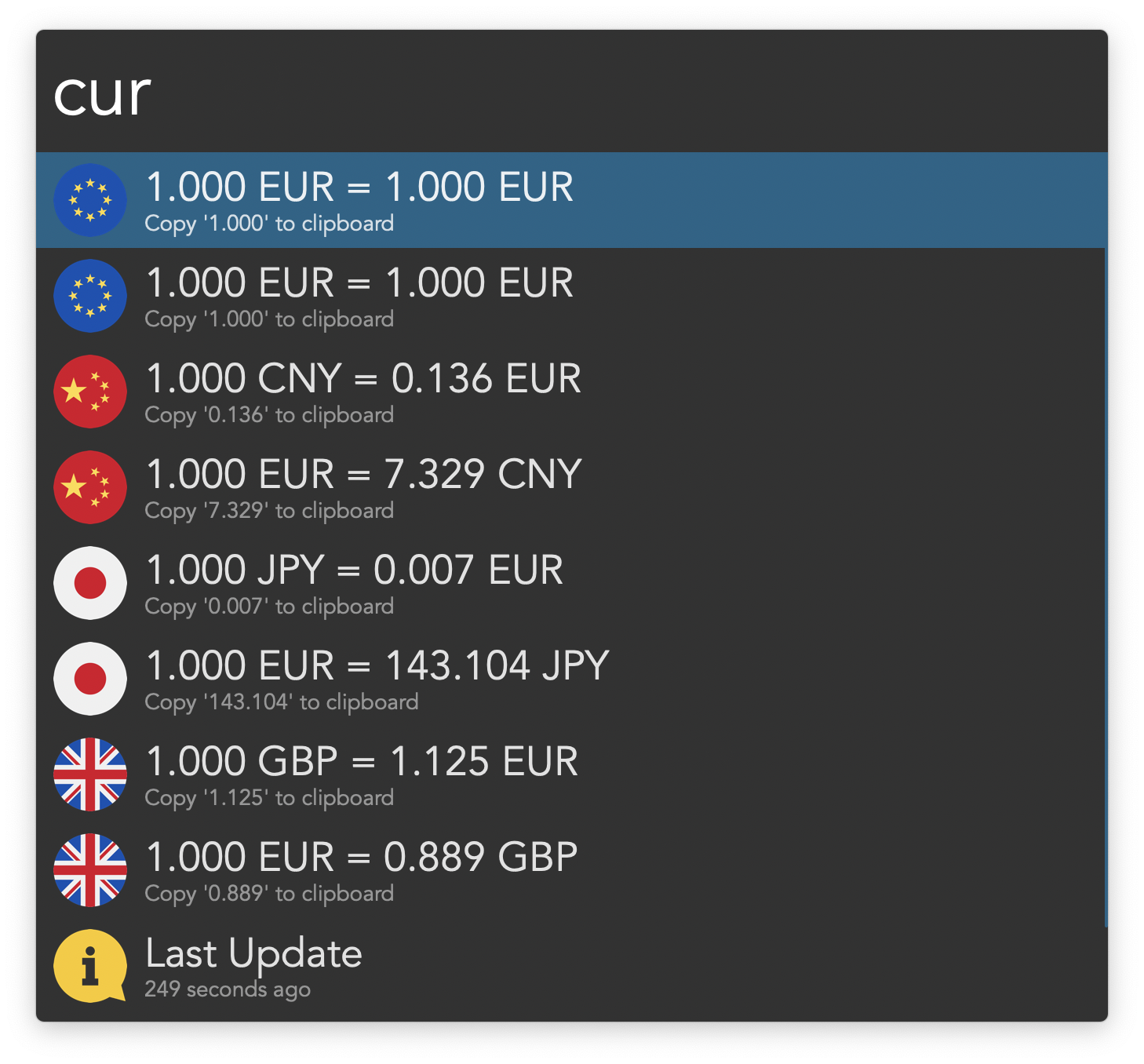 Listing multiple currencies