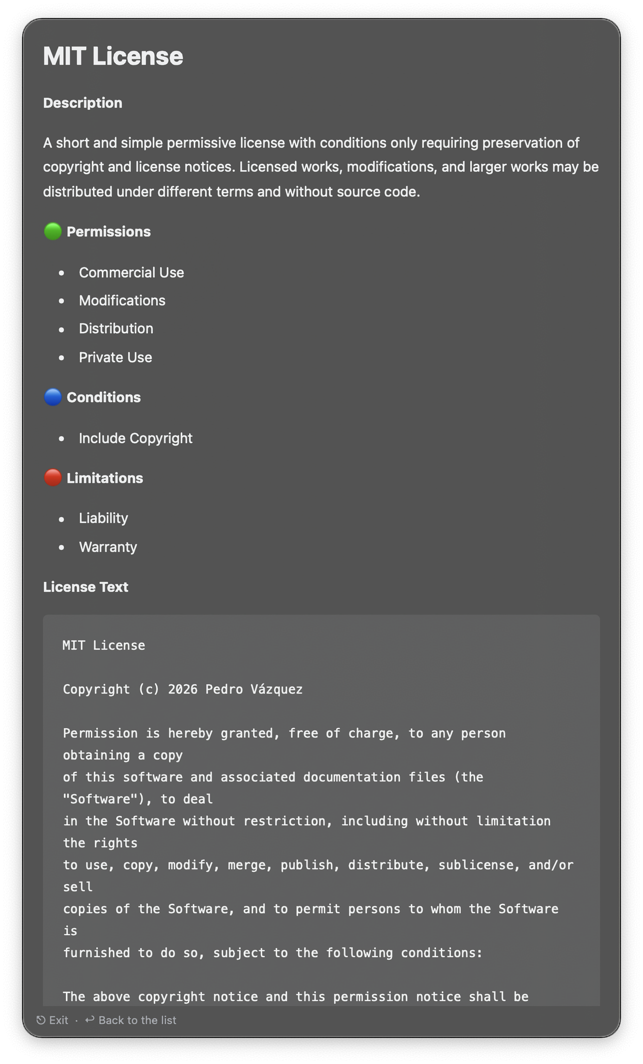 MIT license on Text View