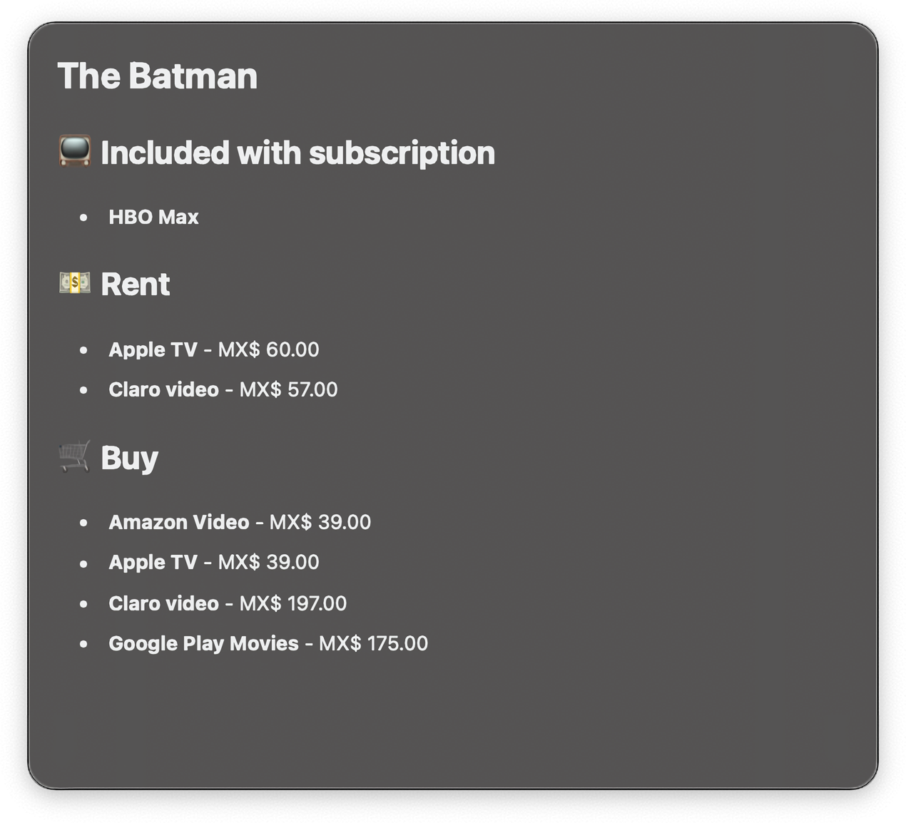 JustWatch streaming services