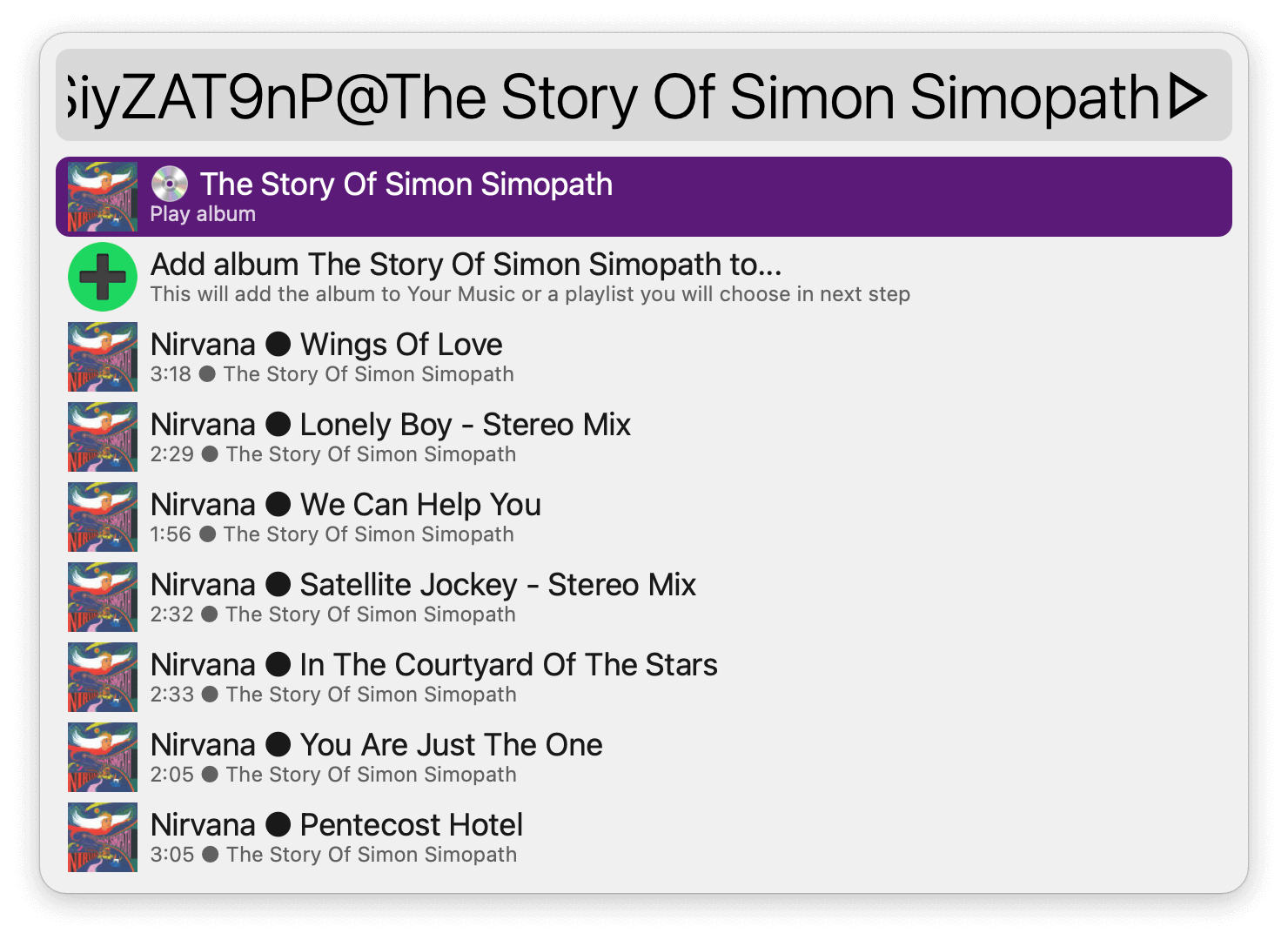 Listing songs for The Story of Simon Simopath