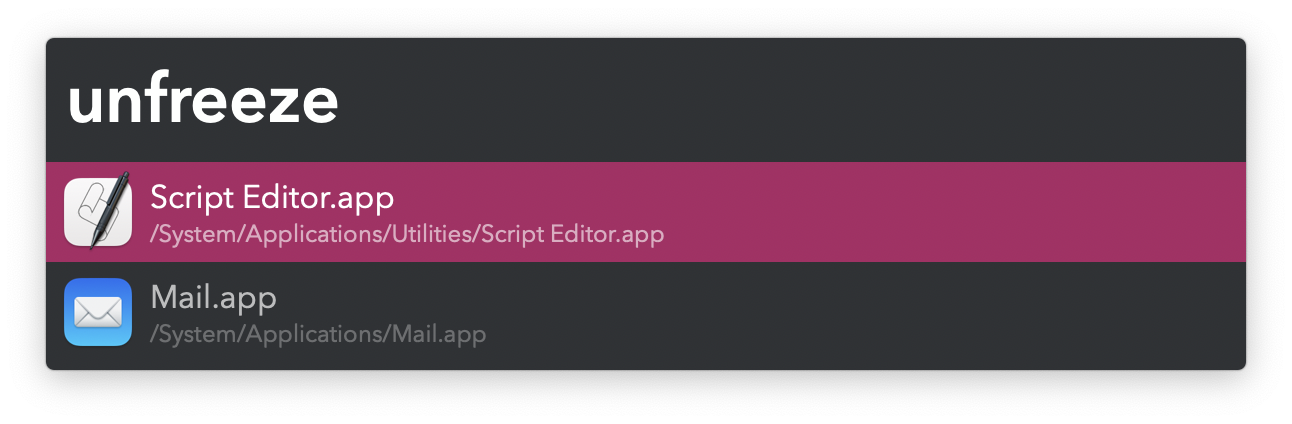 Listing apps to unfreeze