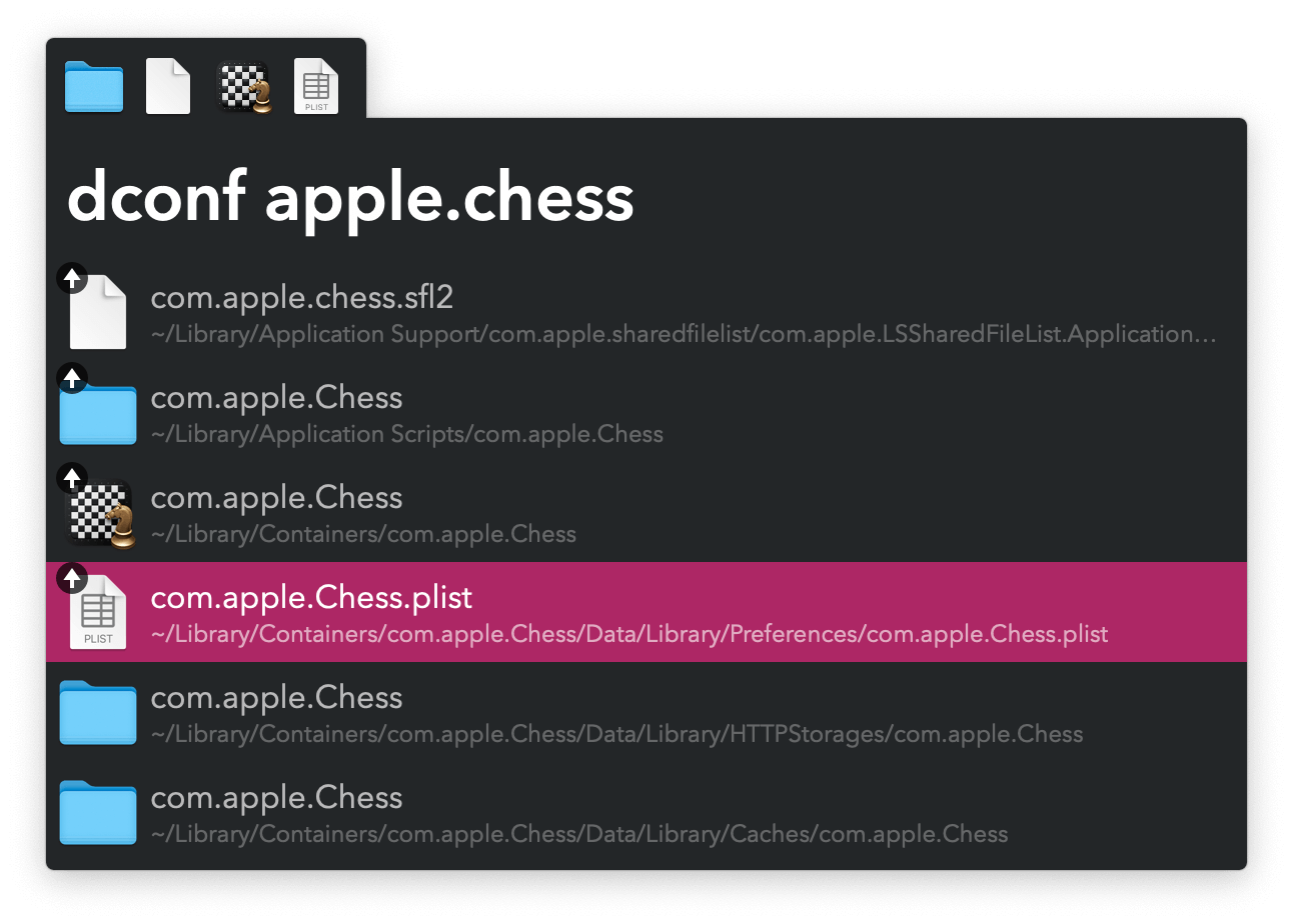 Alfred search for dconf apple.chess