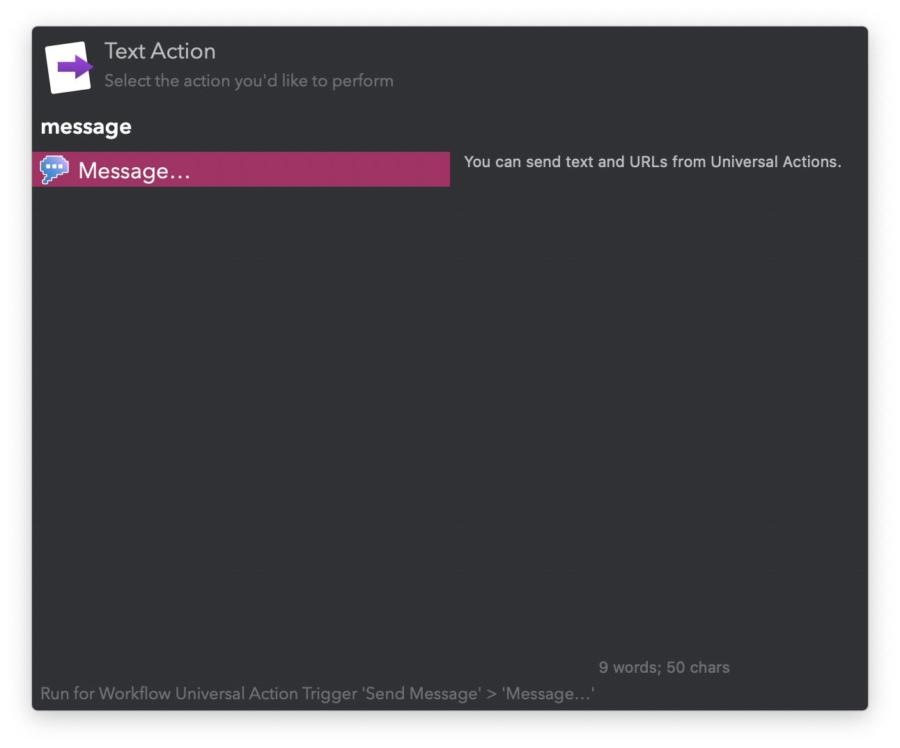 Universal Action to send text