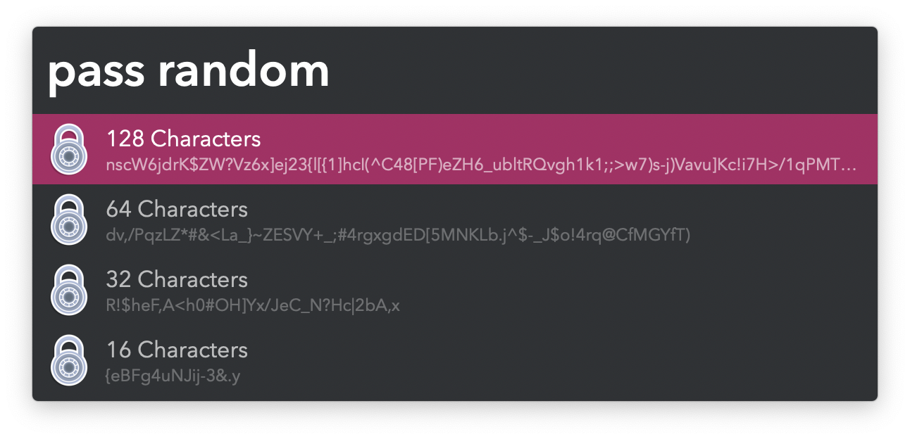 Generated random passwords