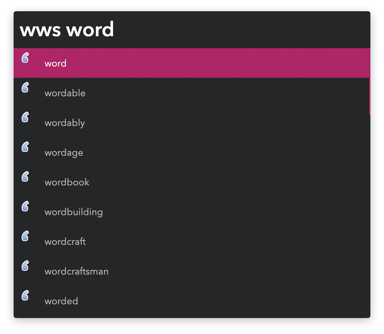 Showing words starting with